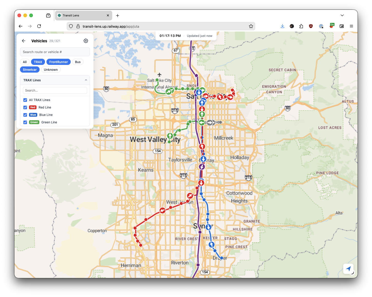 A screenshot of Transit Lens
